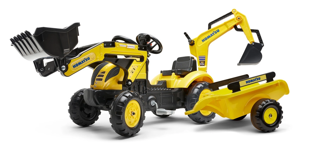 Levně Šlapací traktor KOMATSU s přední lžící, zadním bagrem a přívěsem FALK