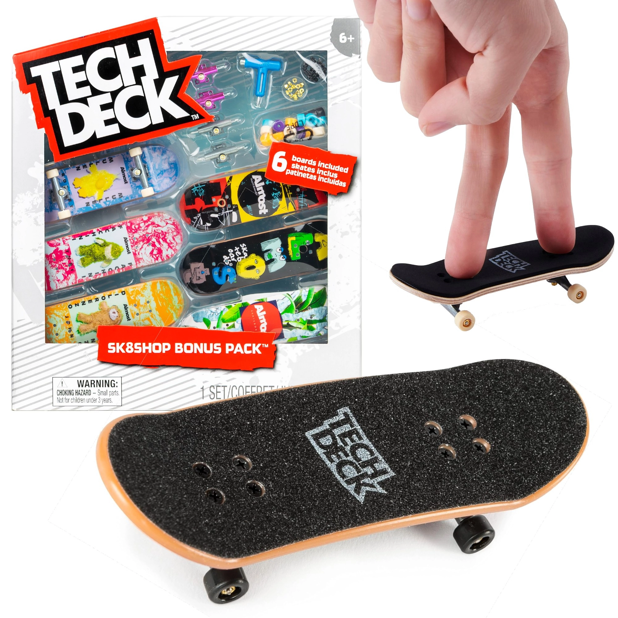 Fingerboard sada 6 skateboardů Bonus Pack ALMOST Tech Deck s příslušenstvím