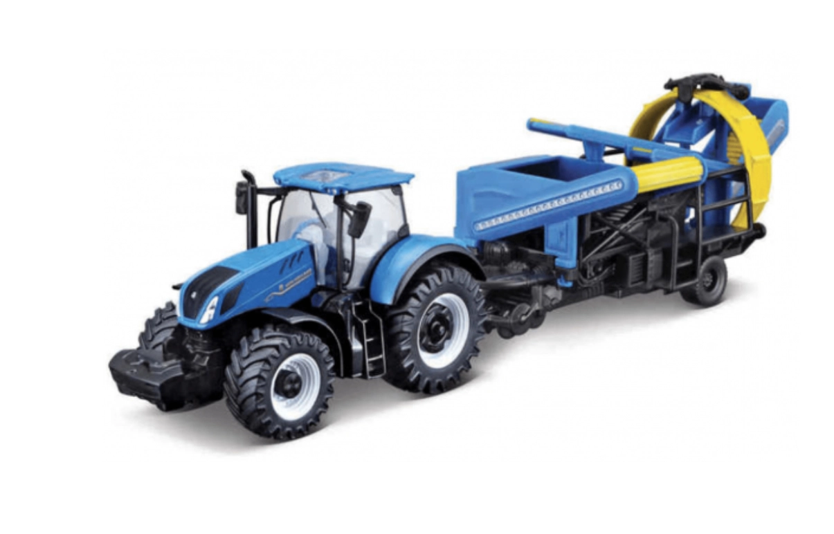 Levně Bburago Farmland traktor New Holland T7.315 HD s kultivátorem 10 cm