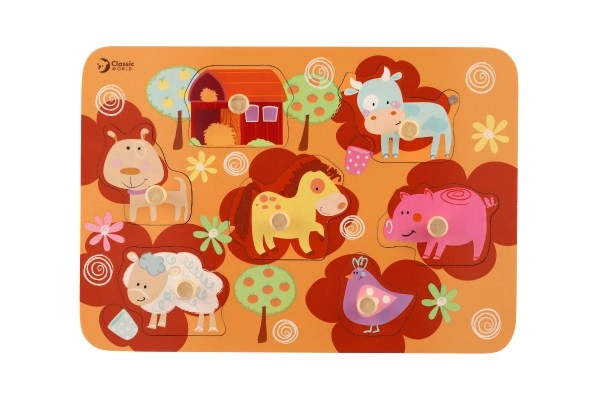 Teddies vkládačka/puzzle deskové obrysové farma dřevo 30x21cm ve fólii