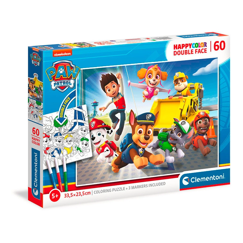 Levně Clementoni oboustranné puzzle PAW PATROL 60 dílků s omalovánkou