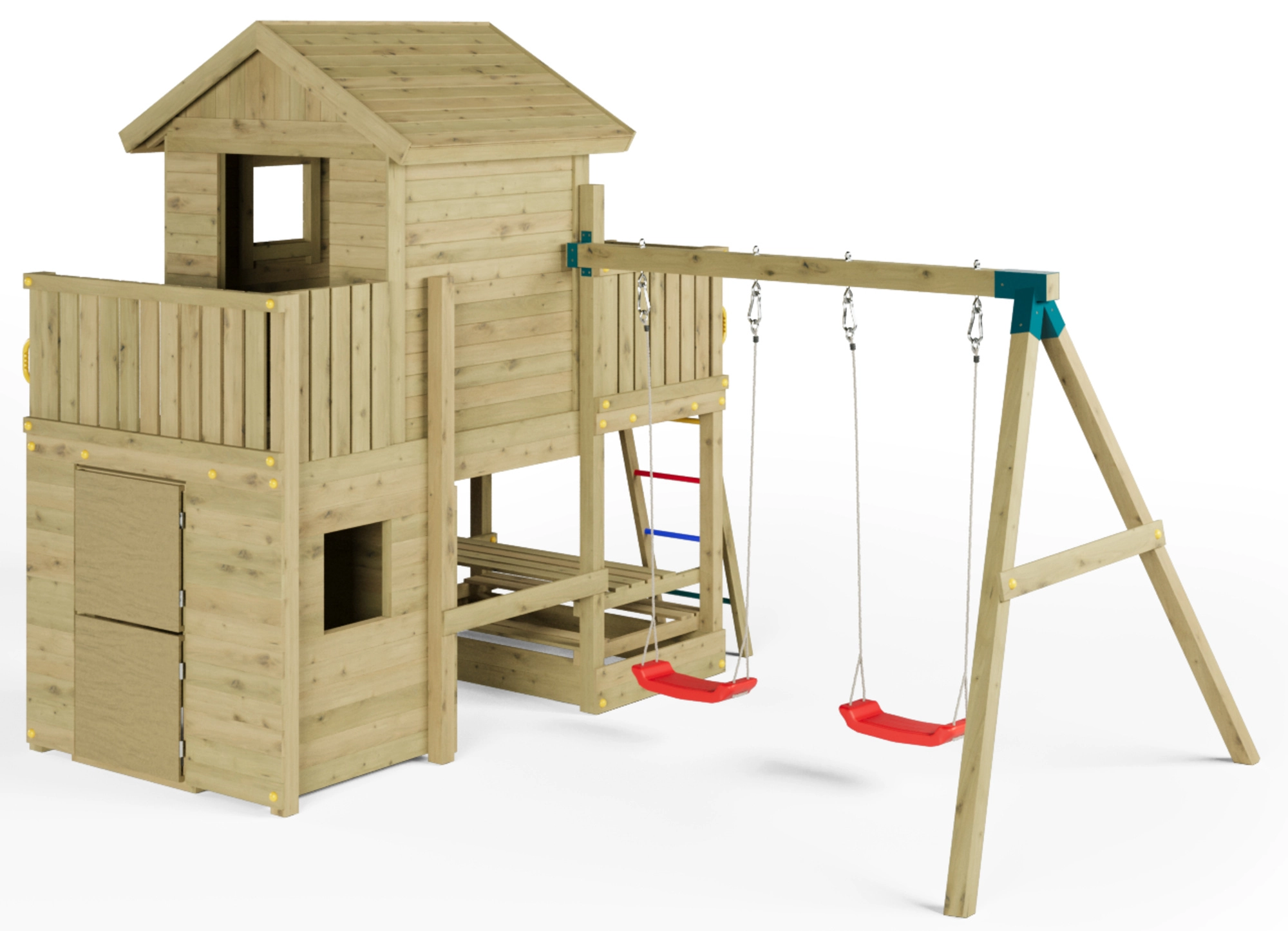 Dřevěné zahradní hřiště FUNGOO Multifort KDI se skluzavkou a lezeckou stěnou