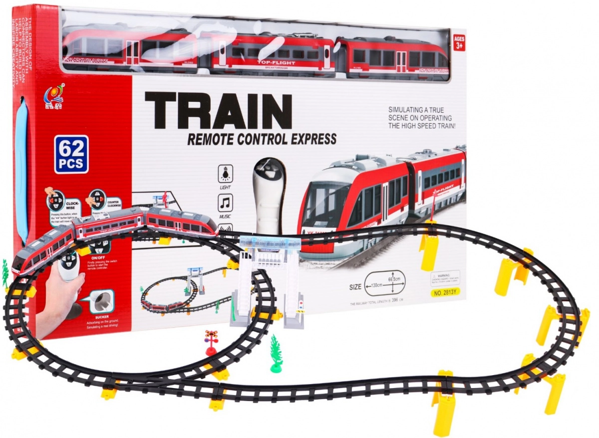 Majlo Toys Vláčkodráha na baterie s dálkovým ovládáním Remote Train 62 dílků