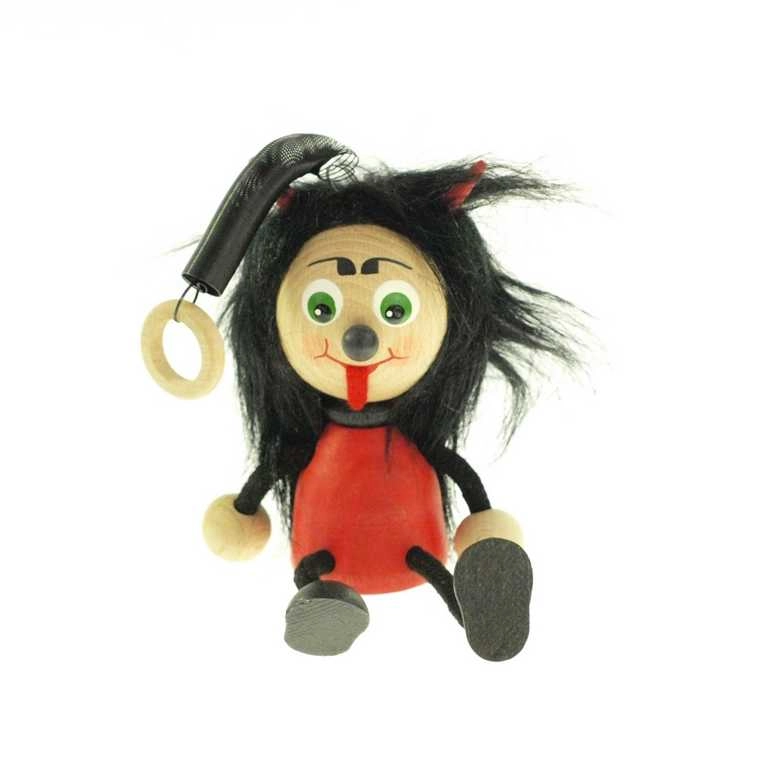 Čertík na pružině – dřevěná závěsná figurka