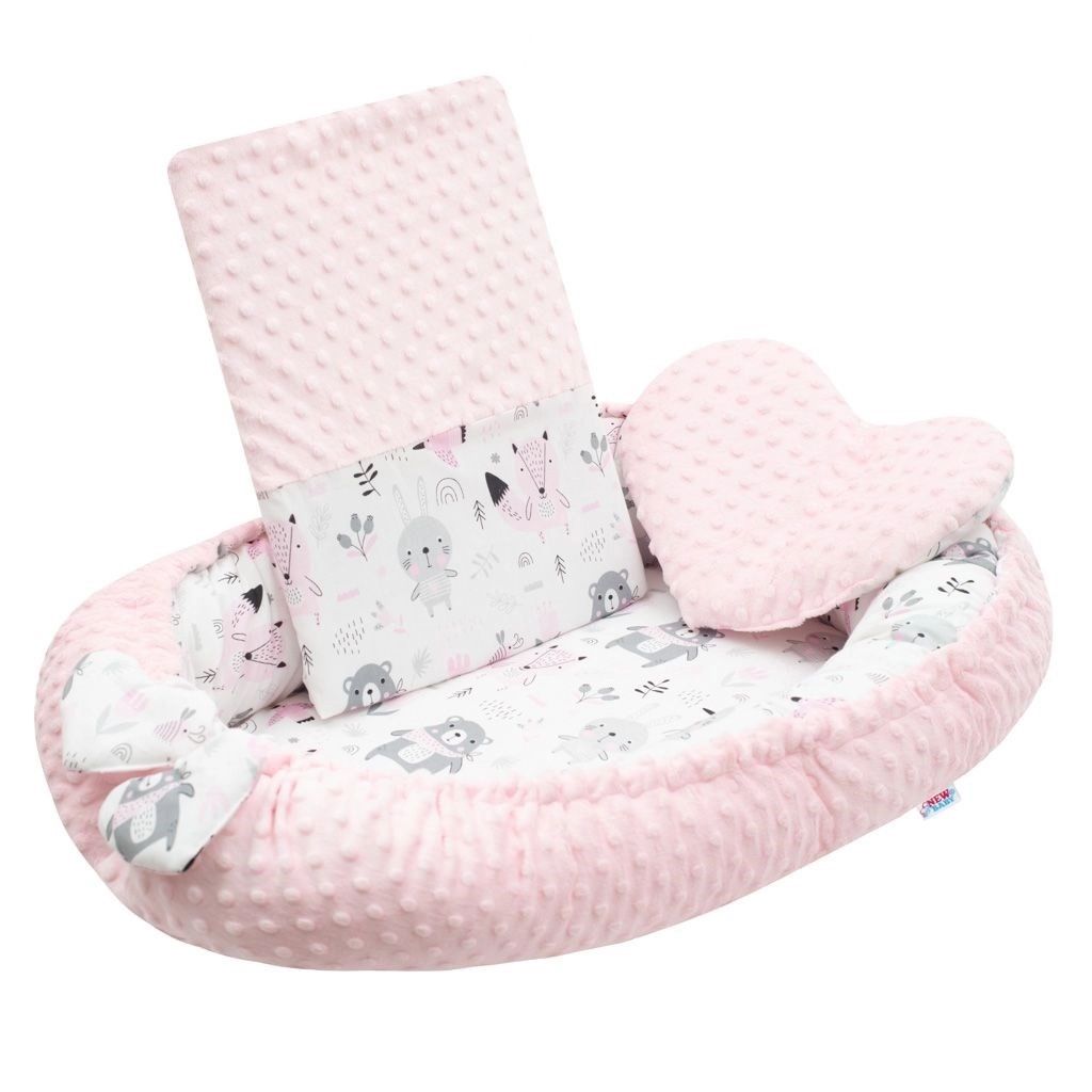 Levně Luxusní dětské hnízdečko s polštářkem a peřinkou z minky růžové NEW BABY