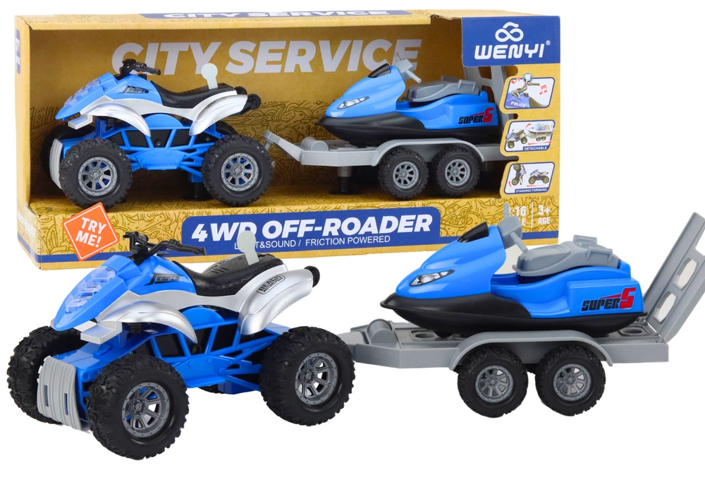 Lean Toys Čtyřkolka s přívěsem pro přepravu člunu a vodního skútru