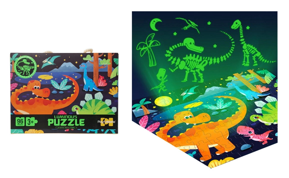 Svící puzzle do tmy – dinosauři, 96 dílků