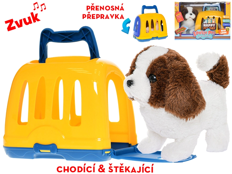Levně Pejsek na baterie chodící a štěkající s přepravkou 19 cm