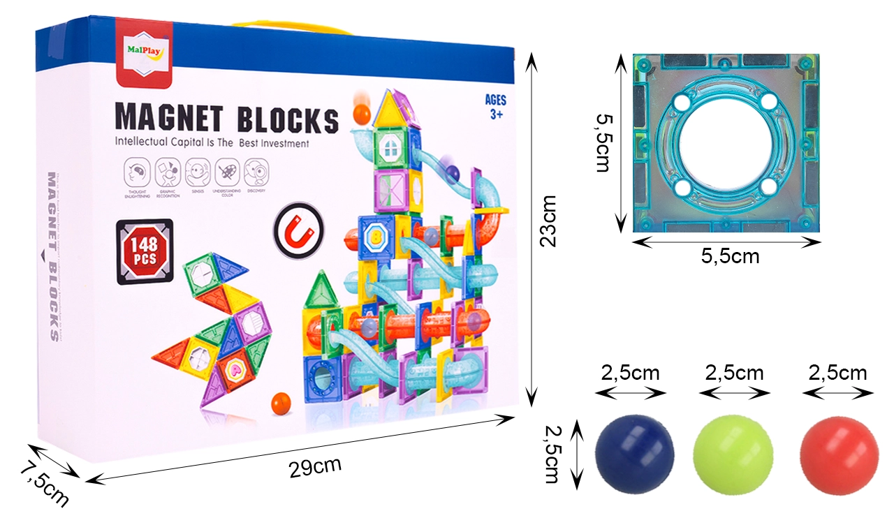 Magnetické 3D stavebnice – 148 dílků