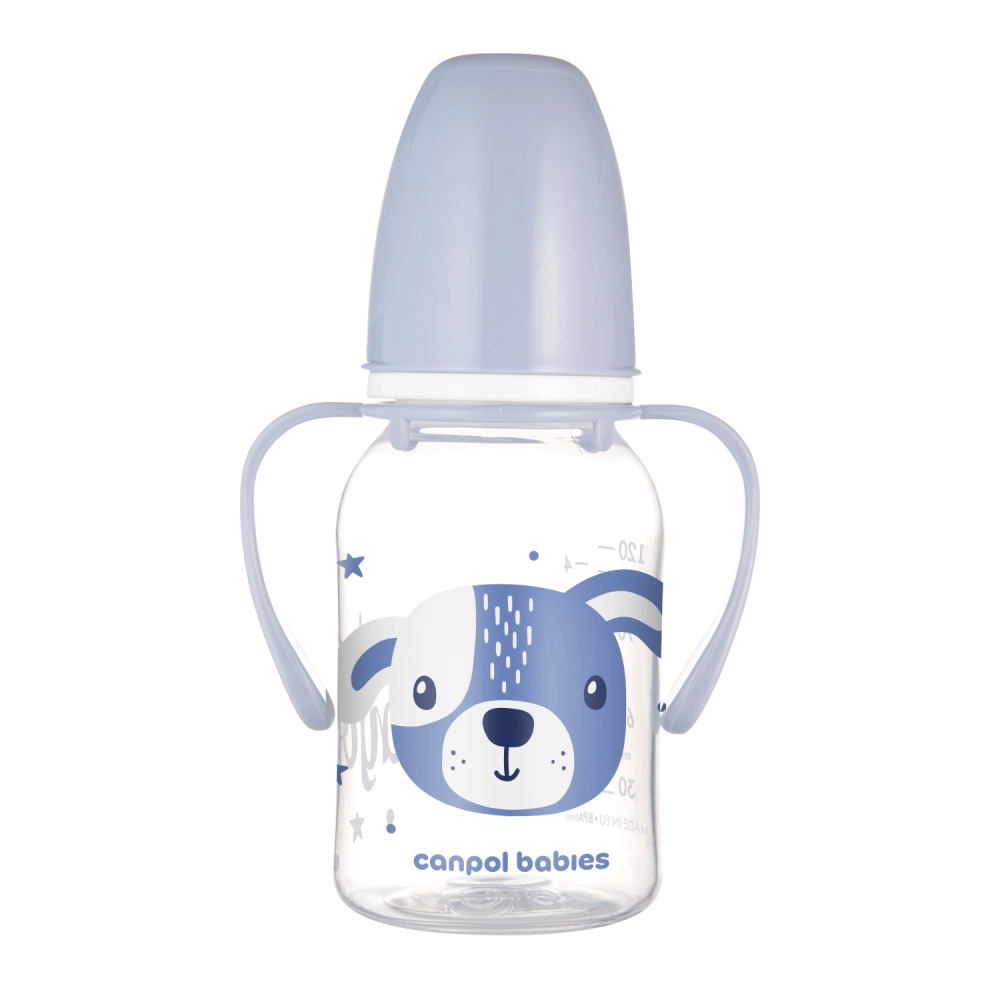 Canpol babies úzkohrdlá lahev s úchyty Cute Animals 120 ml – pejsek