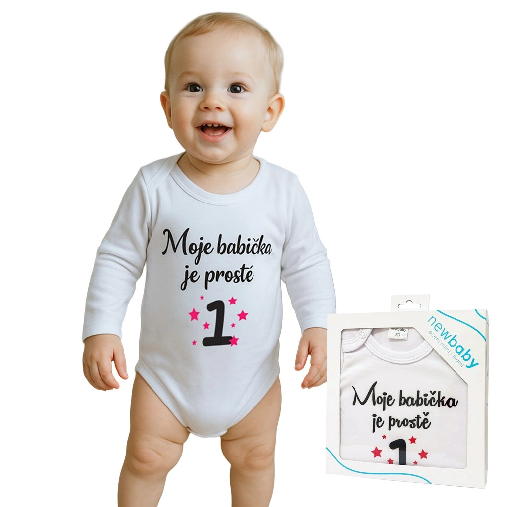 Kojenecké body s dlouhým rukávem New Baby Moje babička je prostě jednička – dárkové balení