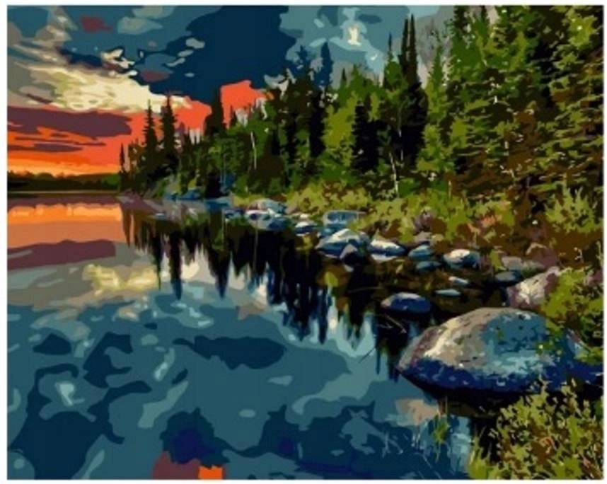 Diamantové malování Les u jezera 30 × 40 cm