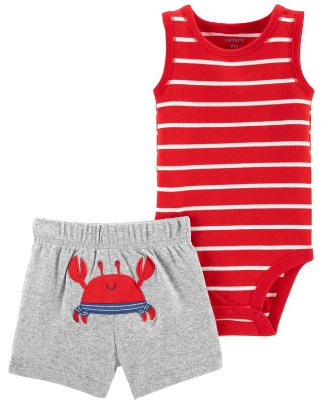 Levně Carter's Set 2dílný body tílko kalhoty kr. Red Stripe Crab chlapec