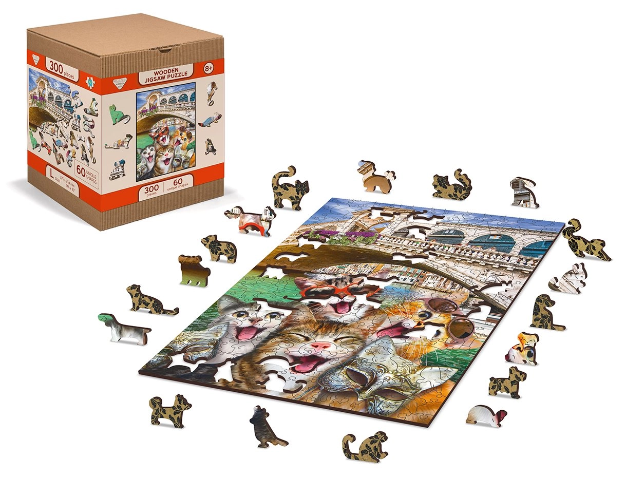 Wooden City dřevěné puzzle Koťata v Benátkách