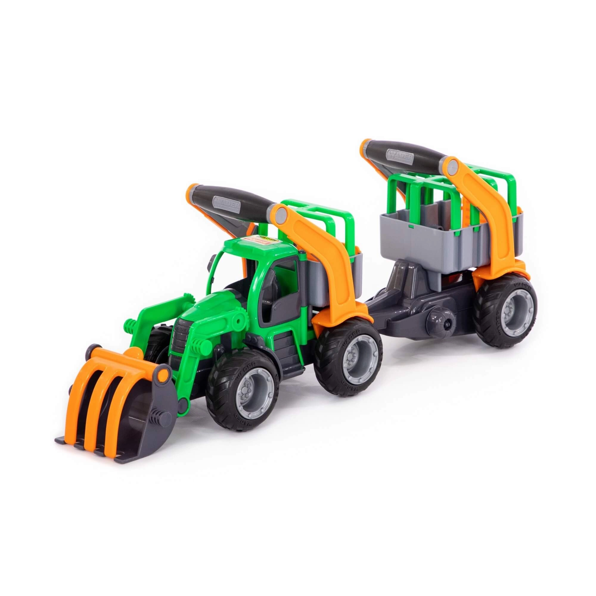 Traktor GripTruck s nakladačem a přívěsem pro přepravu zvířat