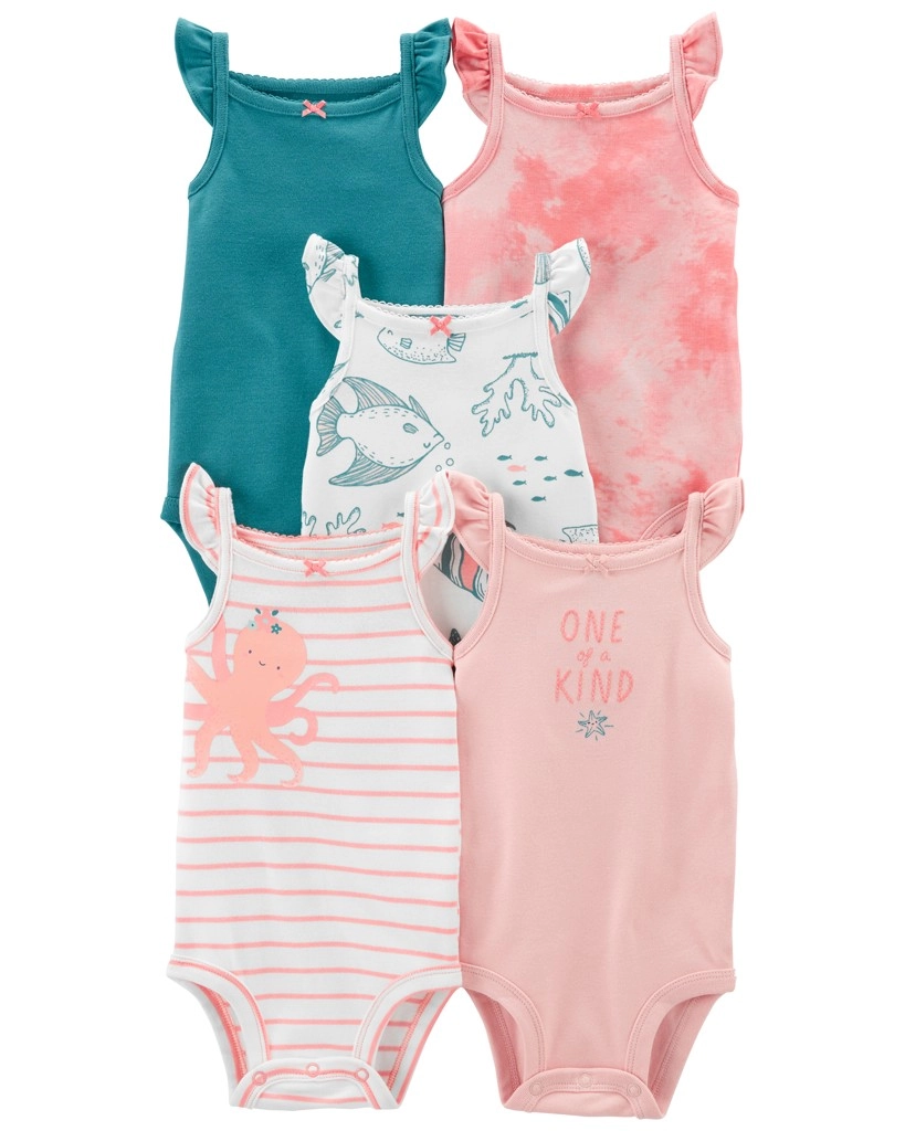 Levně CARTER'S Body bez rukávů Pink Ocean holka 5ks