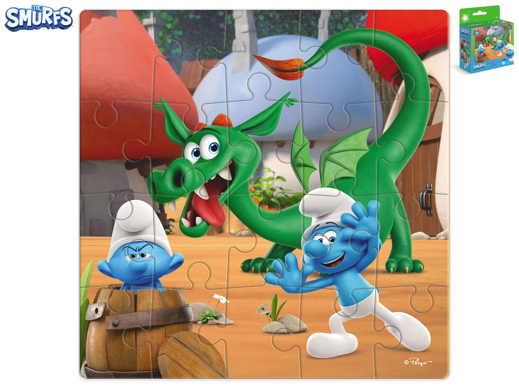 Puzzle Šmoulové – hra na schovávanou s drakem (20 dílků)