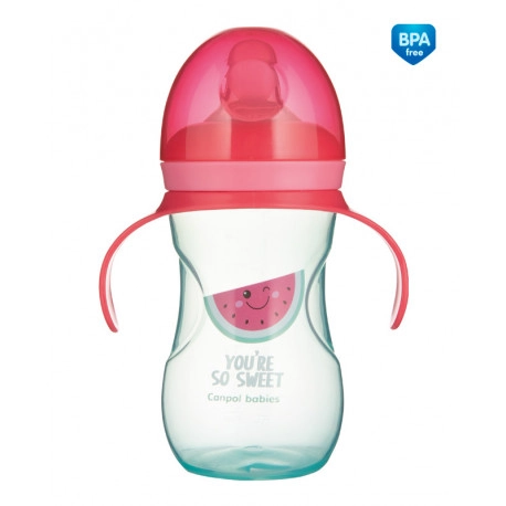 Tréninkový hrneček Canpol babies se silikonovým pítkem a úchyty Meloun 270 ml
