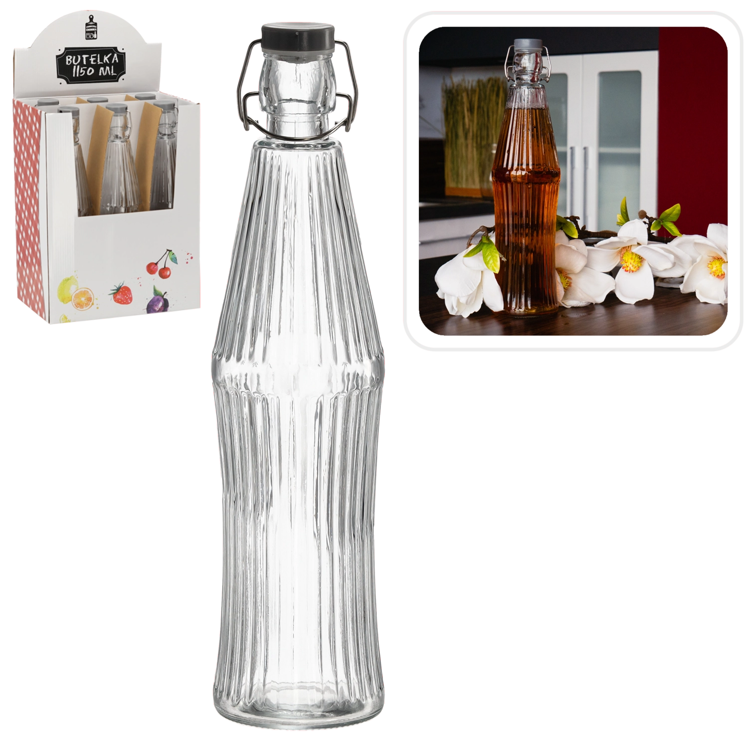 Skleněná láhev s mechanickým uzávěrem 1150 ml