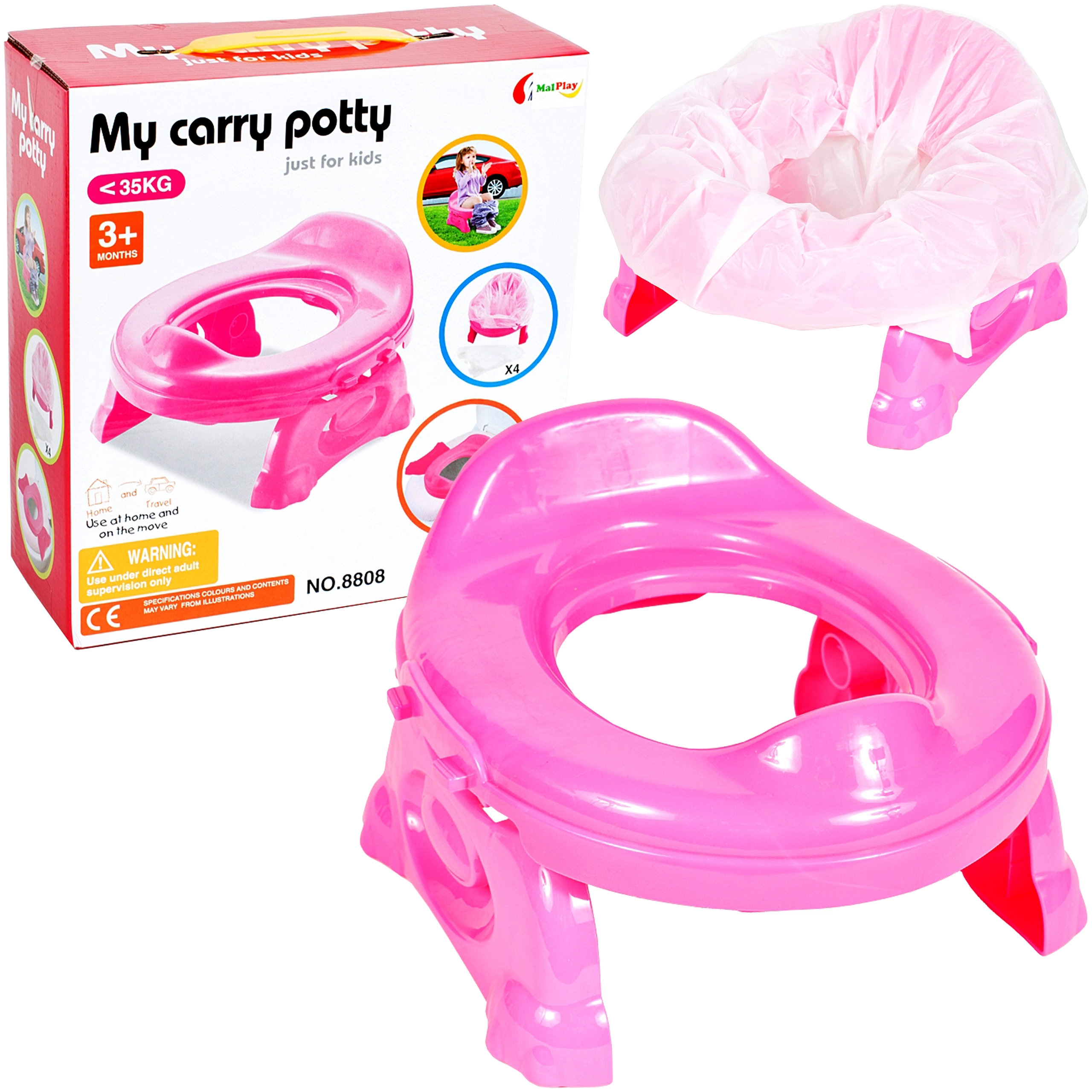 Cestovní dětské sedátko s růžovým potahem a 4 sáčky