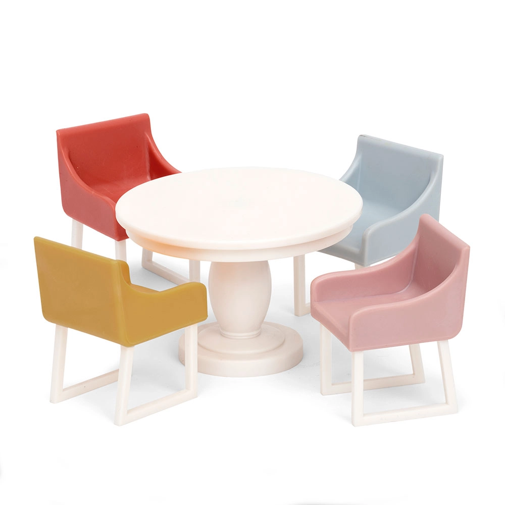Jídelní set do domečku pro panenky Lundby Basic – kulatý stůl a 4 židle