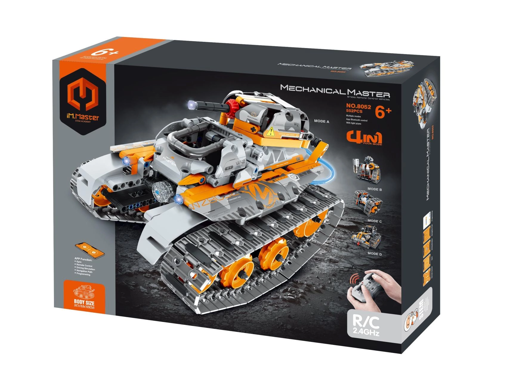 Stavebnice iM.MASTER programovatelný pásový tank 4v1 RC 2,4 GHz, 554 dílků