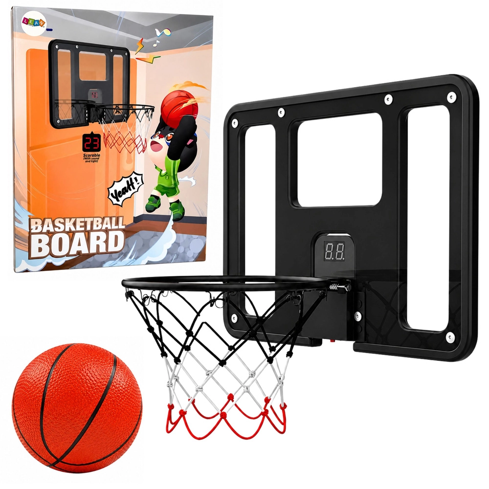 Závěsný mini basketbalový koš s elektronickým počítadlem bodů, světly, zvuky a míčem