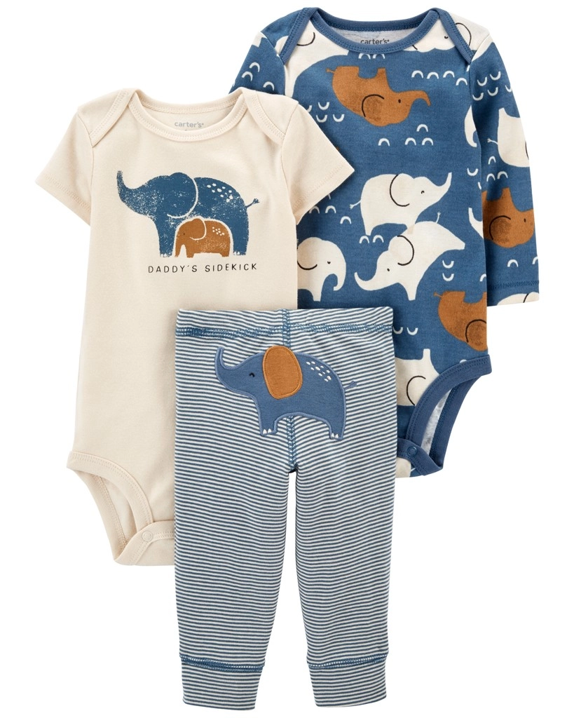 Levně Carter's Set 3dílný body dl. rukáv body kr. rukáv tepláky Blue Elephant chlapec