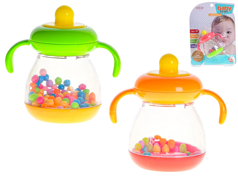 Chrastítko ve tvaru lahvičky 8 cm, 3 měsíce+, 3 barvy