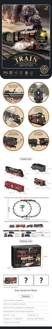 Retro vláček se světly, zvuky a kouřem 138 cm