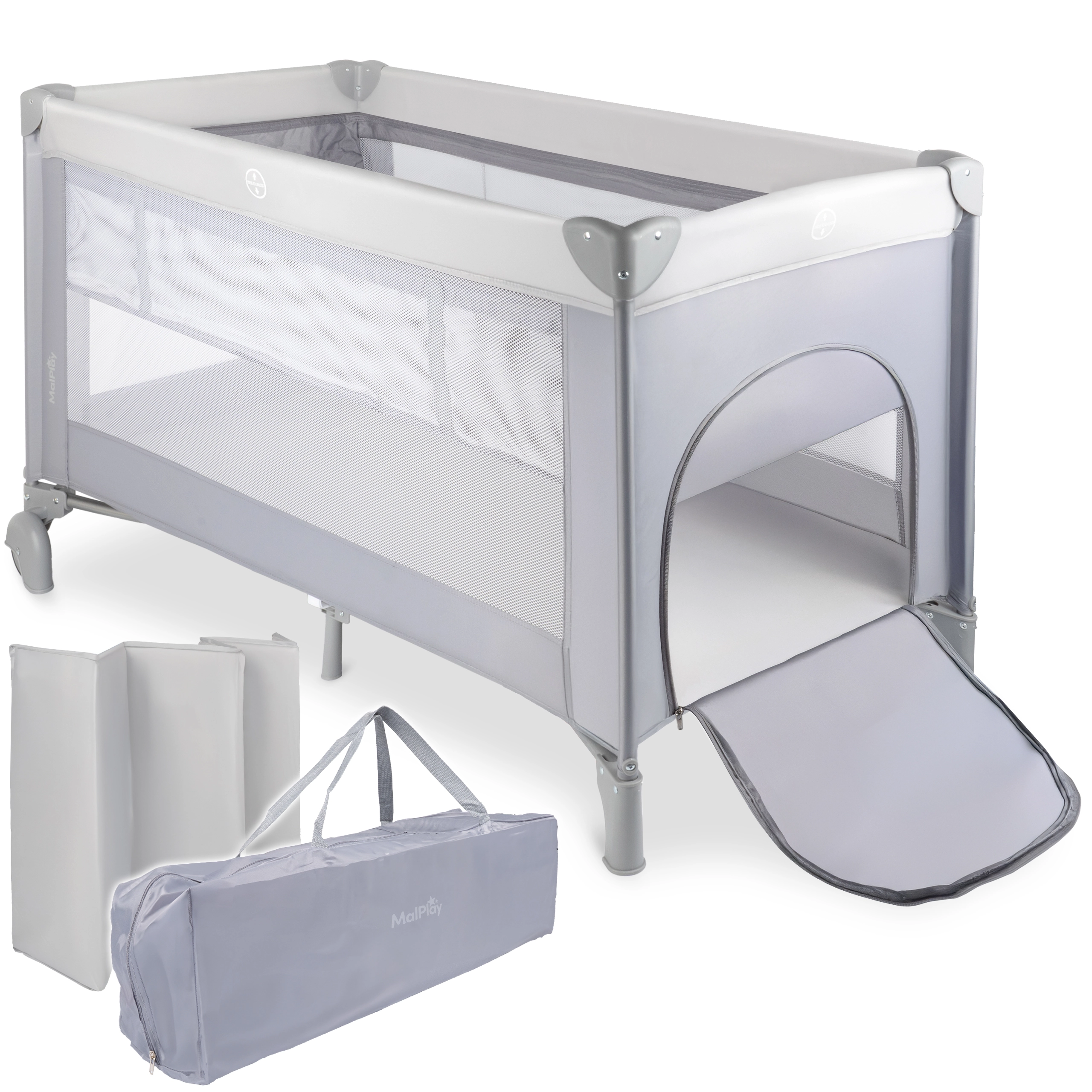 Cestovní postýlka PILO, šedá, 2 úrovně roštu