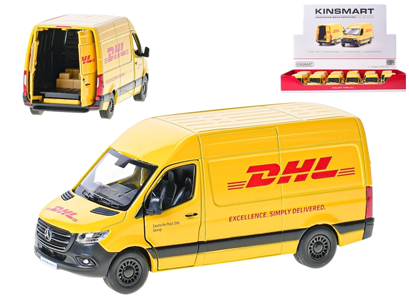 Kovový model dodávky Mercedes‑Benz Sprinter DHL 1:48 Kinsmart