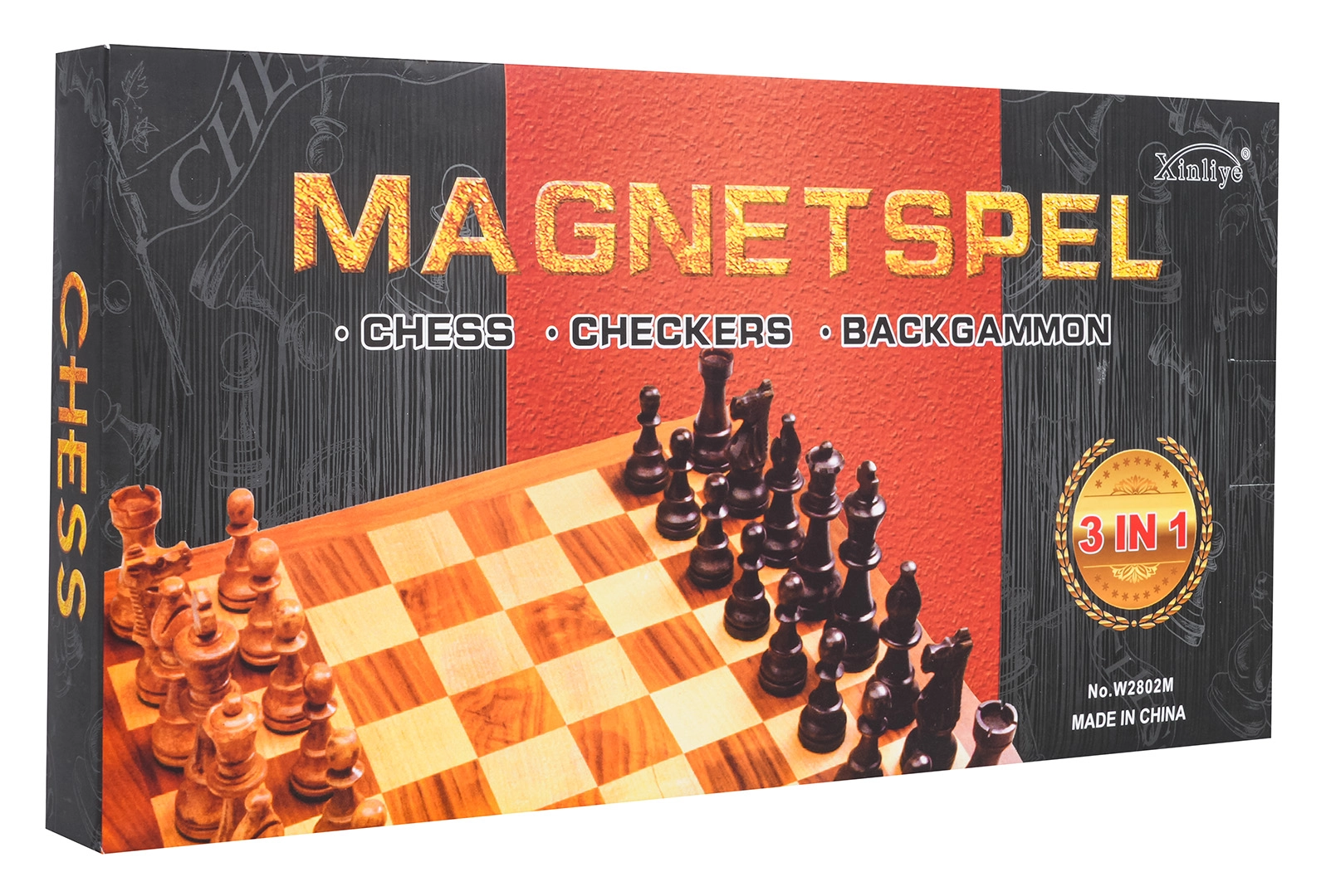Dřevěná magnetická sada her 3v1 – šachy, dáma a vrhcáby