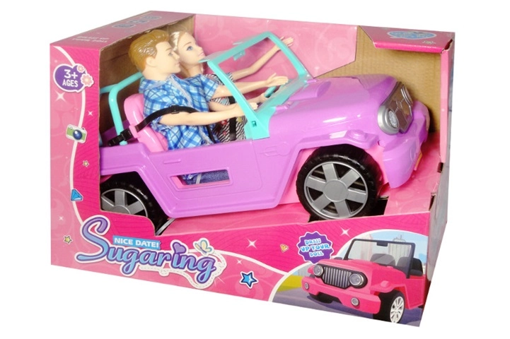 Růžový kabriolet se dvěma panenkami