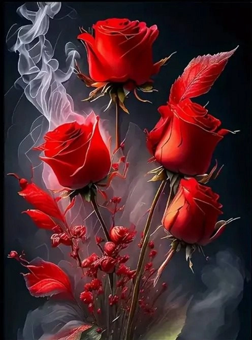 diamantové malování květy růže v dýmu 30 × 40 cm