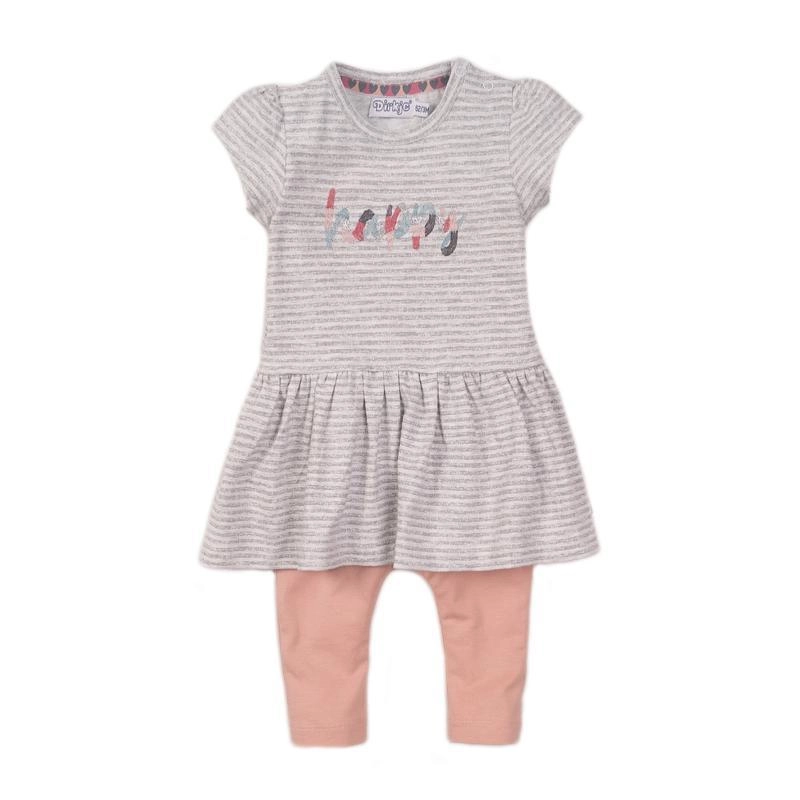 Dirkje dětský 2dílný set šaty a legíny šedý melír a dusty pink