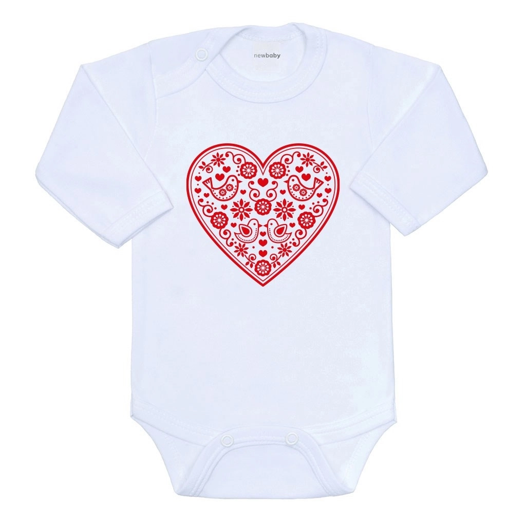 Dětské body s folklorním vzorem a červeným srdíčkem NEW BABY