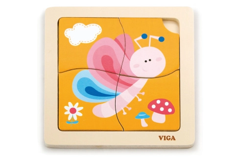 Dřevěné puzzle motýl 4 dílky VIGA