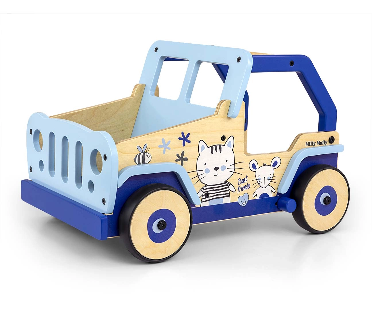 Dřevěné chodítko a pchací auto Milly Mally Explorer cat and mouse
