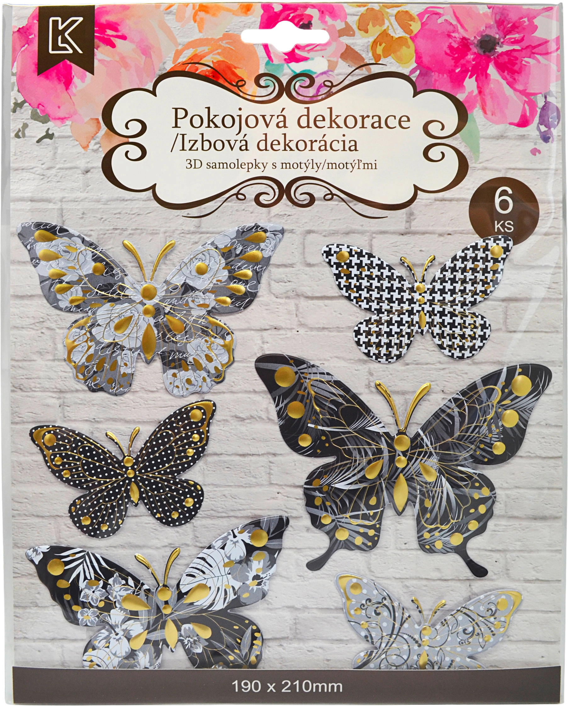 Samolepky na zeď s 3D efektem motýlů, 6 ks
