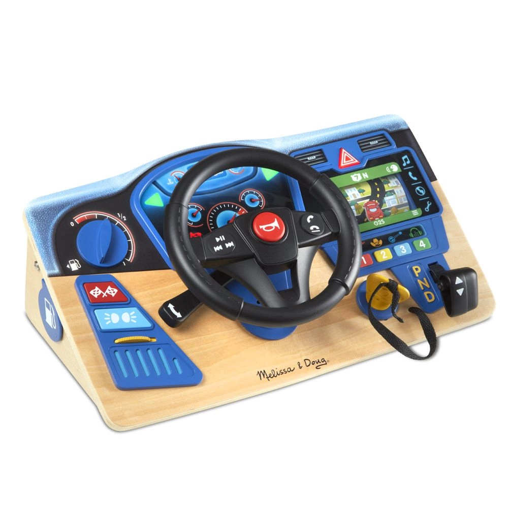 Dřevěná interaktivní palubní deska s volantem MELISSA & DOUG VROOM AND ZOOM