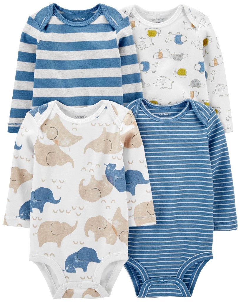 Carter’s kojenecké body s dlouhým rukávem Blue Animals, 4 ks