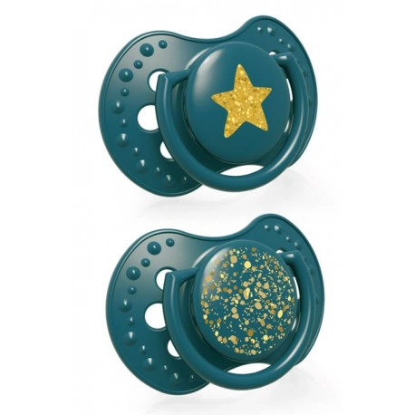 Silikonový dynamický dudlík LOVI Stardust 3–6 m, 2 ks, zelený