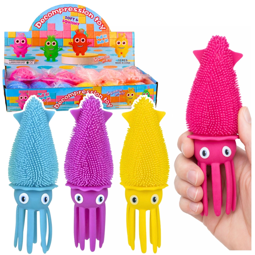 Svítící senzorický mačkací kalmar s LED, mix barev