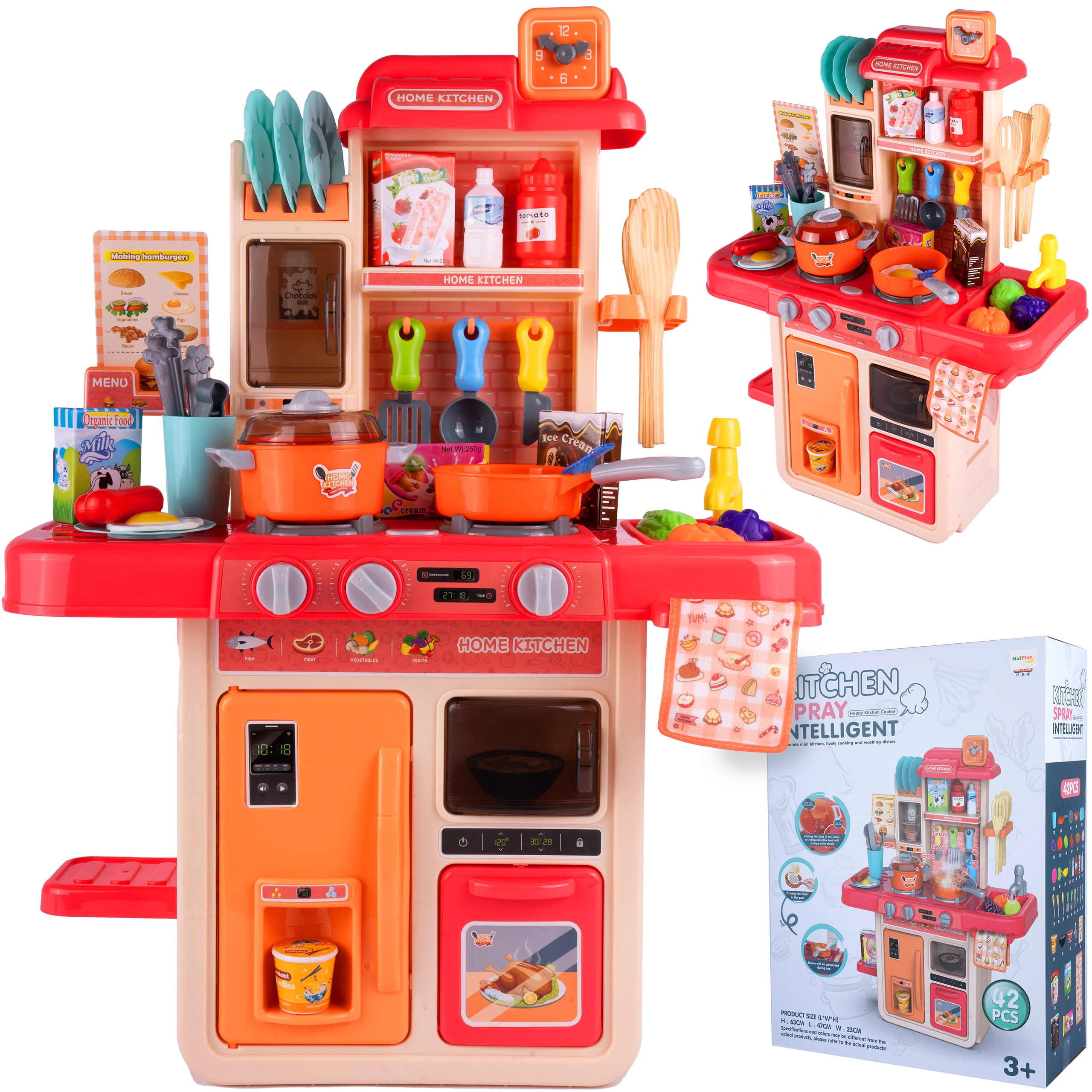 Růžová dětská kuchyňka 63 cm s 42 doplňky