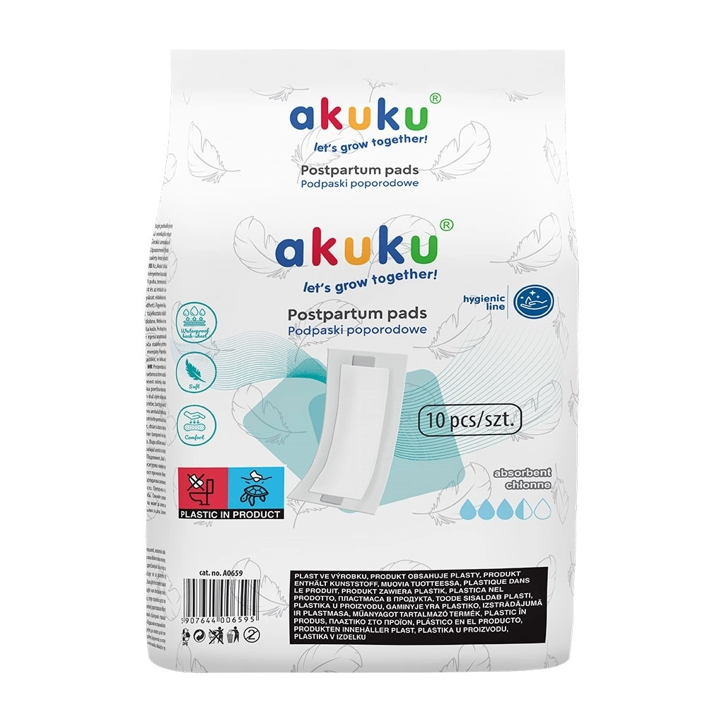 Jednorázové superabsorpční poporodní vložky Akuku, 10 ks