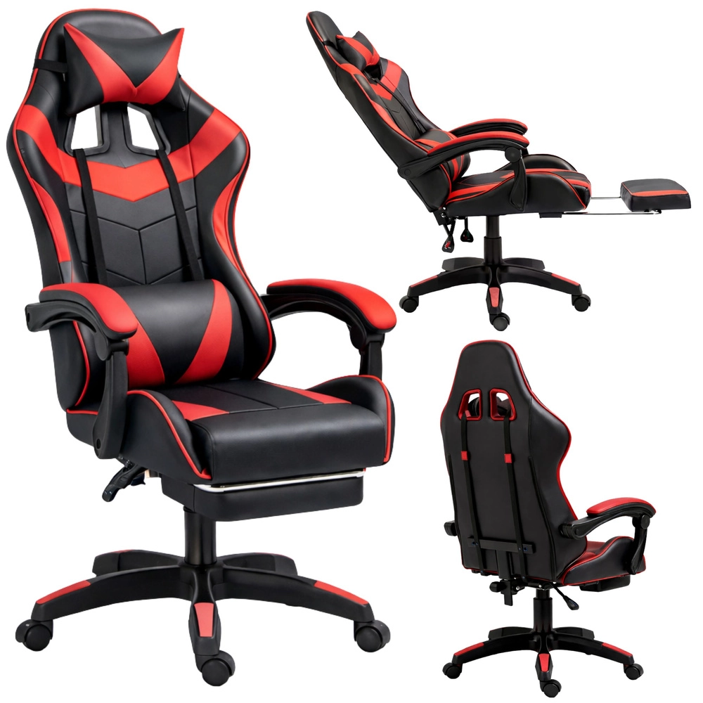 Herní křeslo Lean s podnožkou, černo‑červené