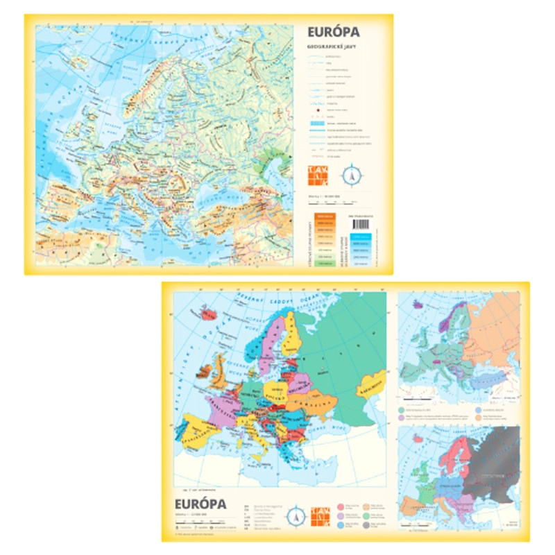 Mapa Evropy A3 – oboustranná papírová