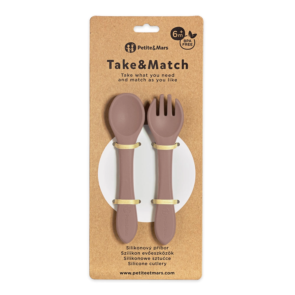 Petite&Mars silikonový příbor take&match velvet latte 6m+