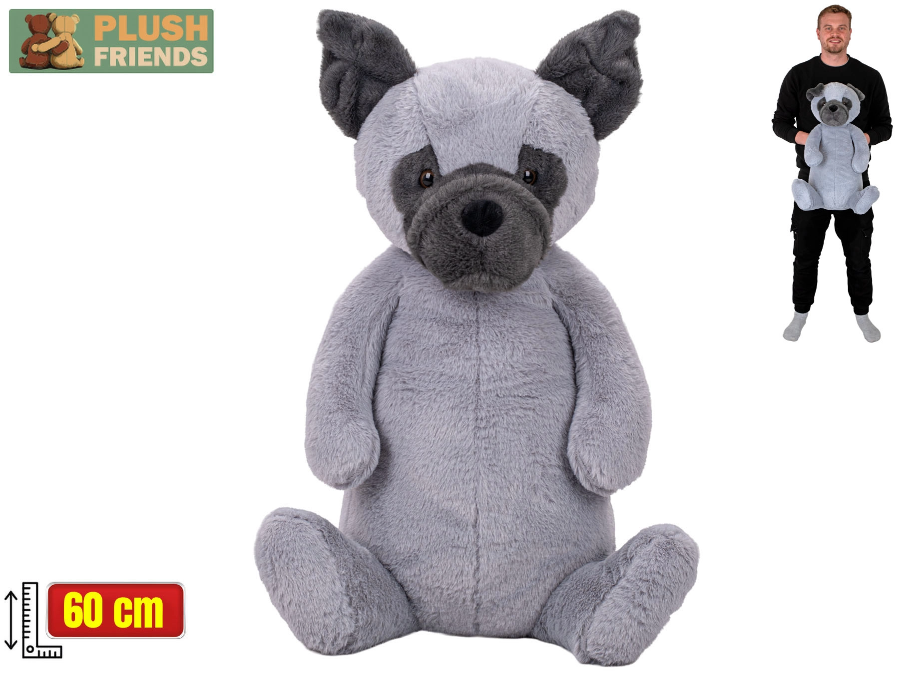 Plush Friends plyšový pes sedící 60 cm šedý